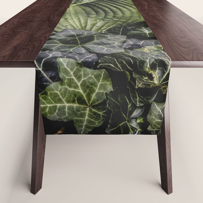 Hosta and Ivy - green nature botanical environment photograph Table Runner Gallery Image 1