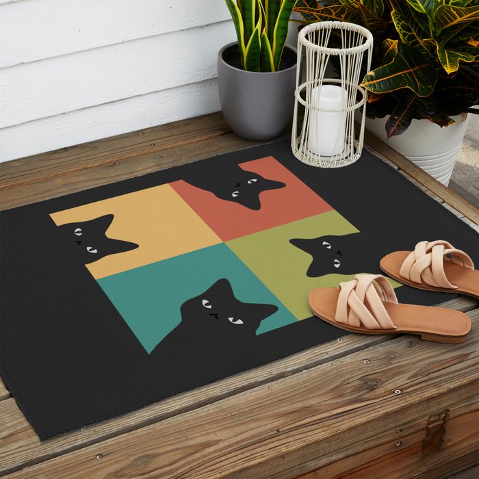 Black Cat Peeking 2x2 Outdoor Rug Gallery Image 2