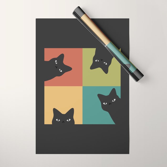 Black Cat Peeking 2x2 Wrapping Paper Gallery Image 1