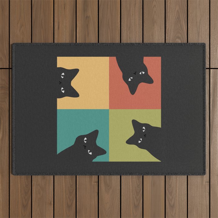 Black Cat Peeking 2x2 Outdoor Rug Gallery Image 1