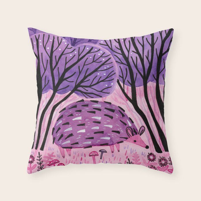 Purple Hedgehog Throw Pillow Gallery Image 1