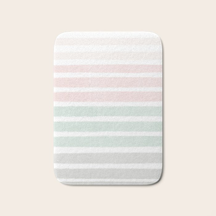 Gender neutral stripes mint pastel pink grey striped pattern nursery art Bath Mat Gallery Image 1