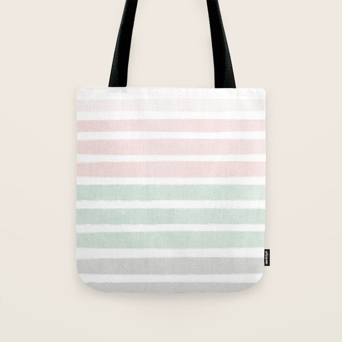 Gender neutral stripes mint pastel pink grey striped pattern nursery art Tote Bag Gallery Image 1