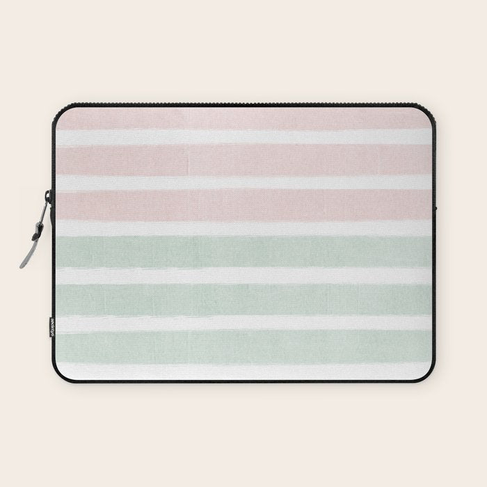 Gender neutral stripes mint pastel pink grey striped pattern nursery art Laptop Sleeve Gallery Image 1