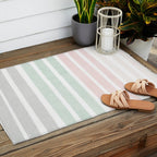 Gender neutral stripes mint pastel pink grey striped pattern nursery art Outdoor Rug Gallery Image 2