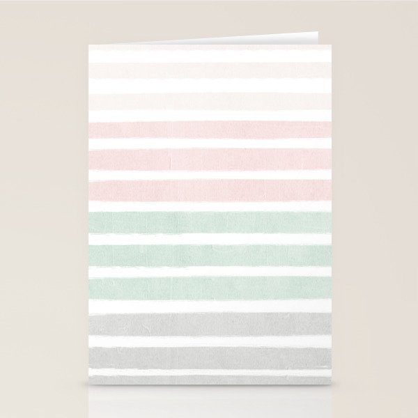 Gender neutral stripes mint pastel pink grey striped pattern nursery art Stationery Card Gallery Image 1