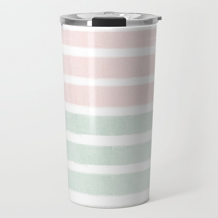 Gender neutral stripes mint pastel pink grey striped pattern nursery art Travel Mug Gallery Image 1