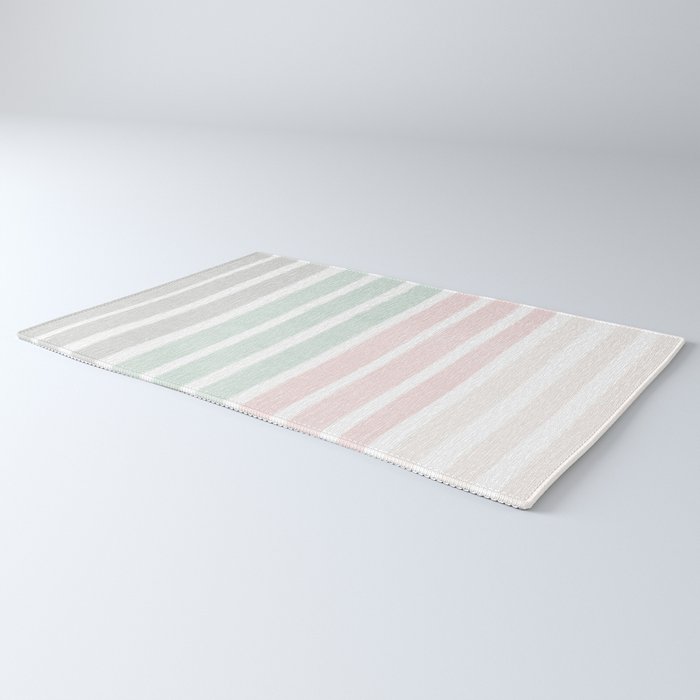 Gender neutral stripes mint pastel pink grey striped pattern nursery art Rug Gallery Image 3
