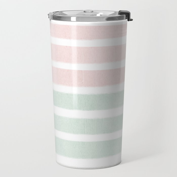 Gender neutral stripes mint pastel pink grey striped pattern nursery art Travel Mug Gallery Image 2