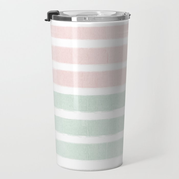 Gender neutral stripes mint pastel pink grey striped pattern nursery art Travel Mug Gallery Image 3