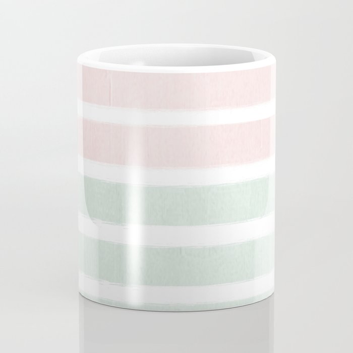 Gender neutral stripes mint pastel pink grey striped pattern nursery art Coffee Mug Gallery Image 4