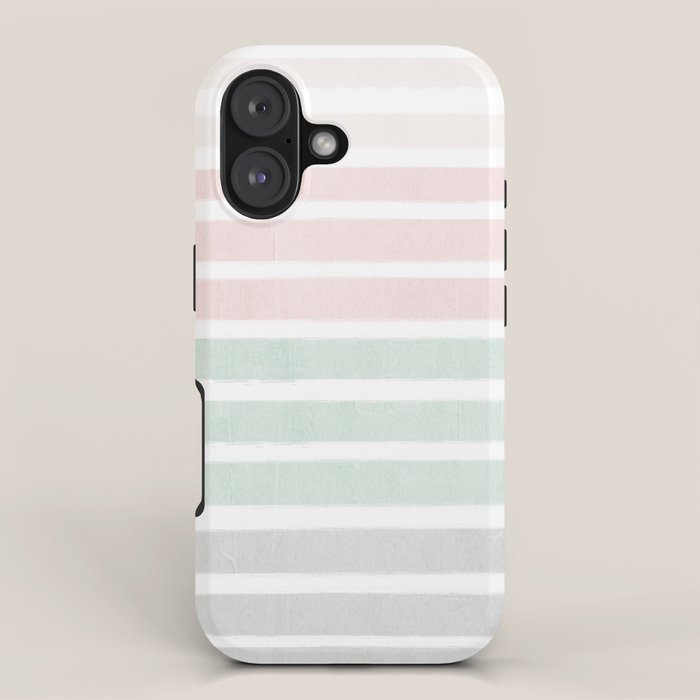 Gender neutral stripes mint pastel pink grey striped pattern nursery art iPhone Case Gallery Image 1