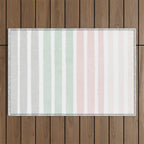 Gender neutral stripes mint pastel pink grey striped pattern nursery art Outdoor Rug Gallery Image 1
