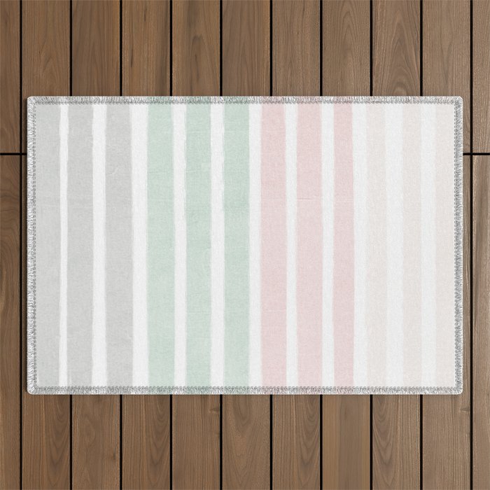 Gender neutral stripes mint pastel pink grey striped pattern nursery art Outdoor Rug Gallery Image 1