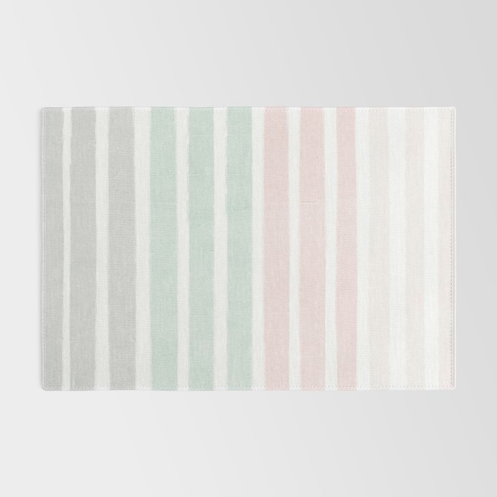 Gender neutral stripes mint pastel pink grey striped pattern nursery art Rug Gallery Image 2