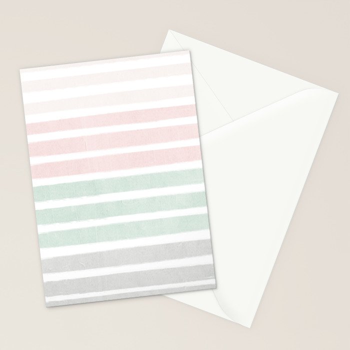 Gender neutral stripes mint pastel pink grey striped pattern nursery art Stationery Card Gallery Image 2
