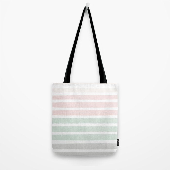 Gender neutral stripes mint pastel pink grey striped pattern nursery art Tote Bag Gallery Image 2