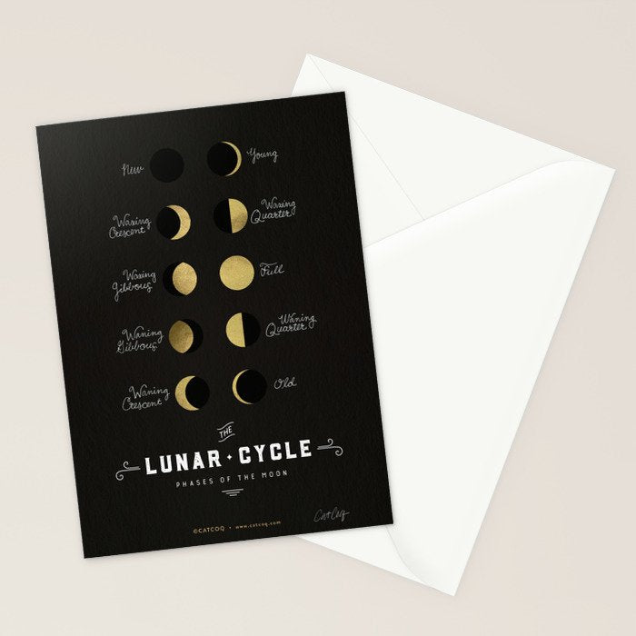 The Lunar Cycle â¢ Phases of the Moon - Black & Gold Palette Stationery Card Gallery Image 2