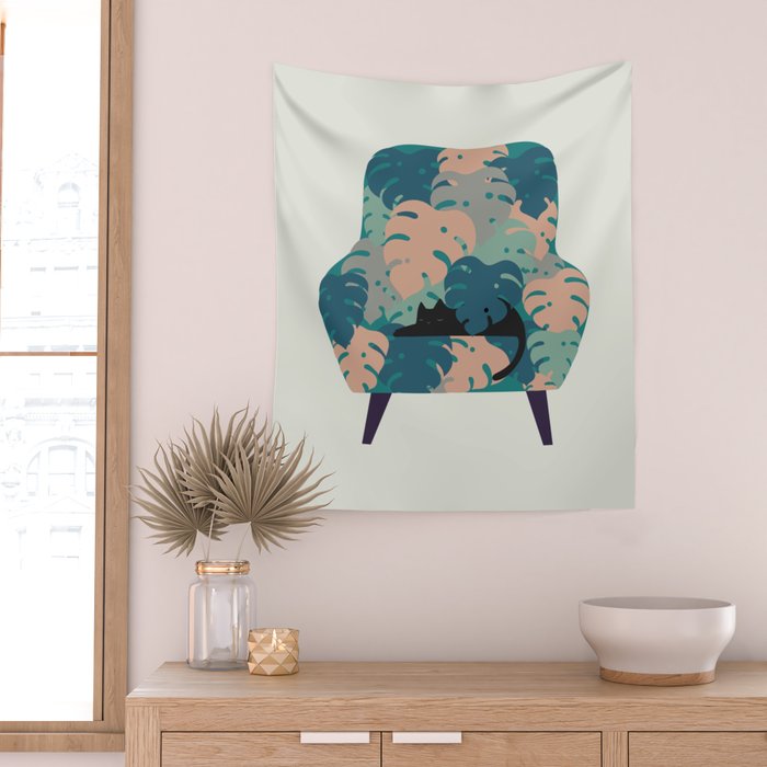 Cat and Plant 15 Wall Tapestry Gallery Image 2