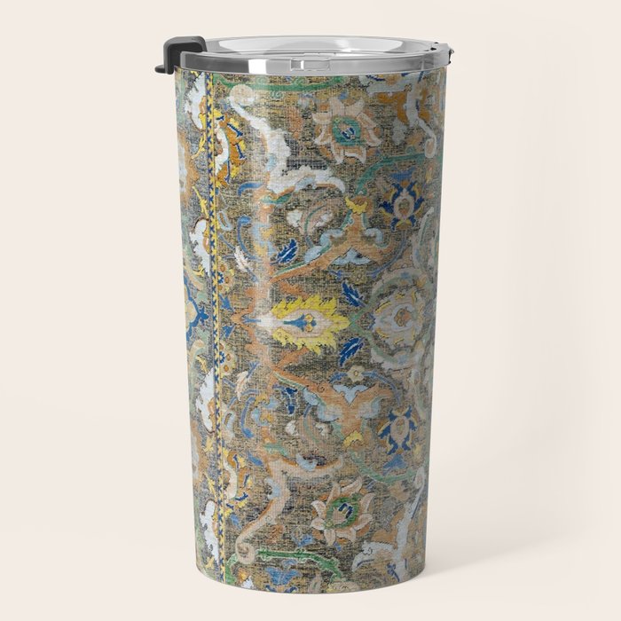 Antique 17th Century Safavid Polonaise Golden Blue Persian Carpet Travel Mug Gallery Image 3