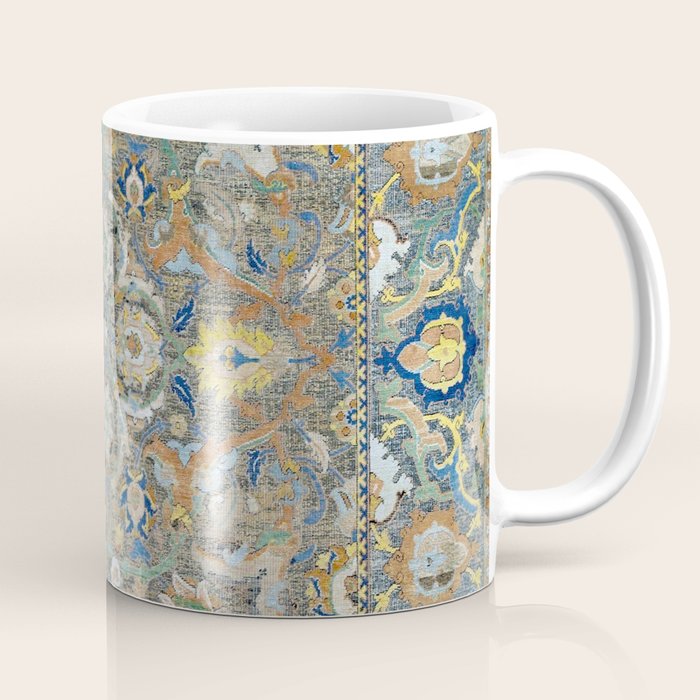 Antique 17th Century Safavid Polonaise Golden Blue Persian Carpet Coffee Mug Gallery Image 1