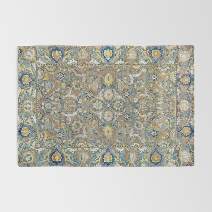 Antique 17th Century Safavid Polonaise Golden Blue Persian Carpet Rug Gallery Image 2