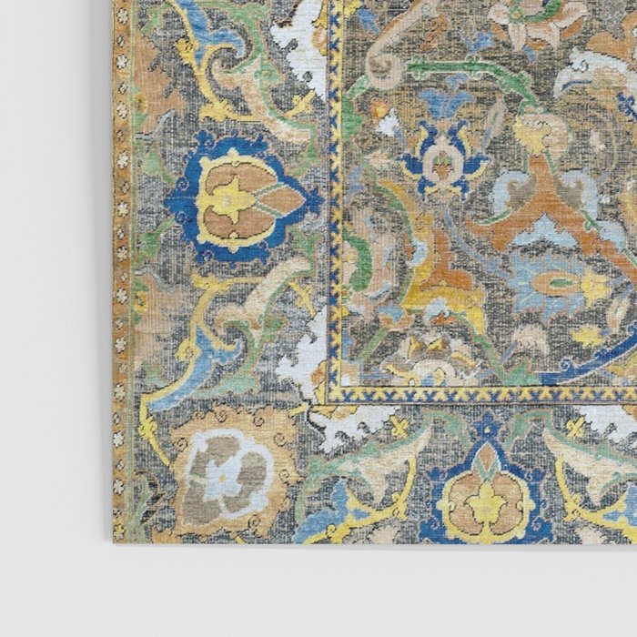 Antique 17th Century Safavid Polonaise Golden Blue Persian Carpet Poster Gallery Image 3