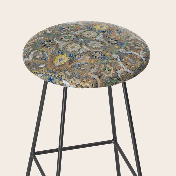 Antique 17th Century Safavid Polonaise Golden Blue Persian Carpet Stool Gallery Image 2