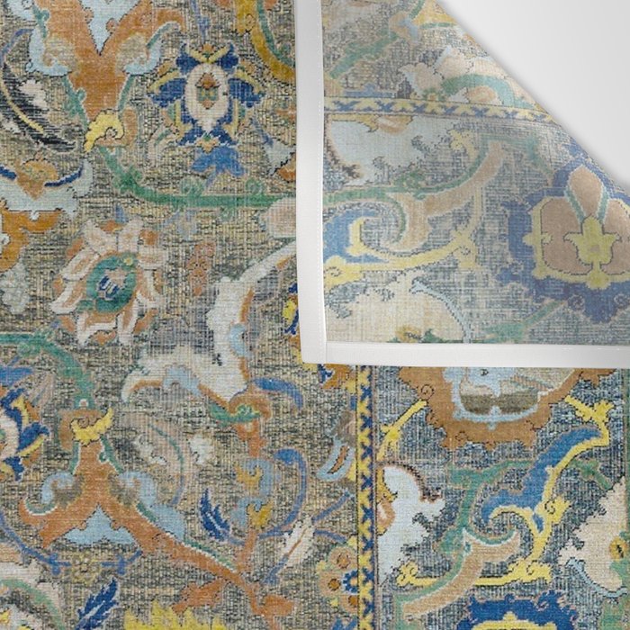 Antique 17th Century Safavid Polonaise Golden Blue Persian Carpet Wall Tapestry Gallery Image 3
