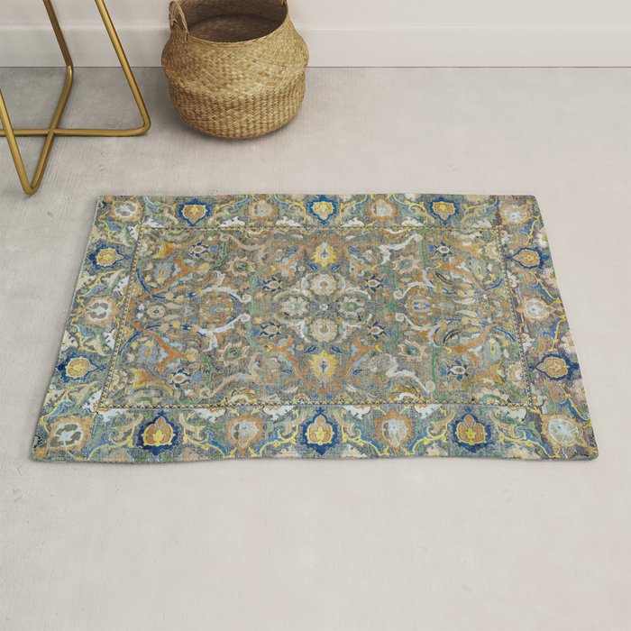 Antique 17th Century Safavid Polonaise Golden Blue Persian Carpet Rug Gallery Image 1