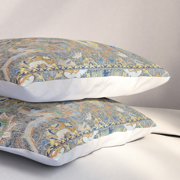 Antique 17th Century Safavid Polonaise Golden Blue Persian Carpet Pillow Sham Gallery Image 3