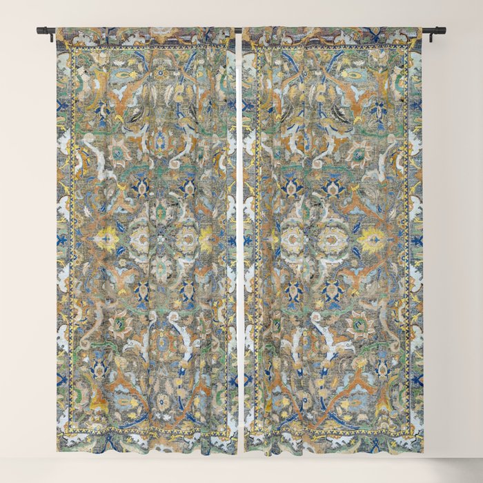 Antique 17th Century Safavid Polonaise Golden Blue Persian Carpet Window Curtain Gallery Image 1