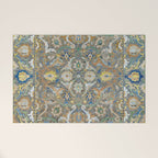 Antique 17th Century Safavid Polonaise Golden Blue Persian Carpet Welcome Mat Gallery Image 1