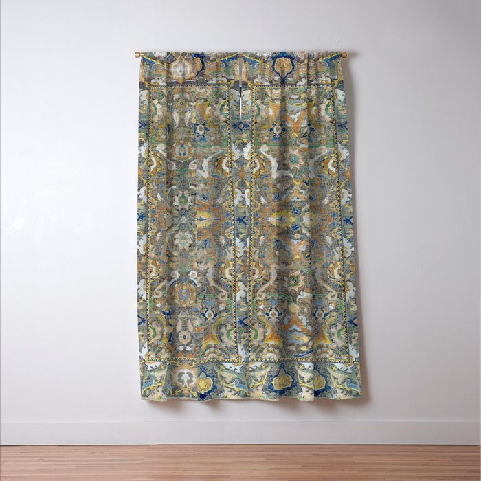 Antique 17th Century Safavid Polonaise Golden Blue Persian Carpet Window Curtain Gallery Image 3