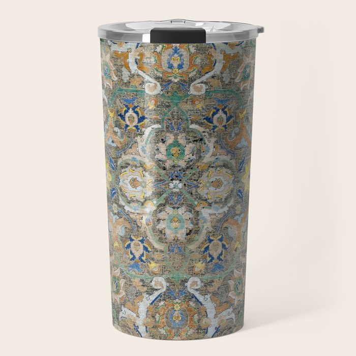 Antique 17th Century Safavid Polonaise Golden Blue Persian Carpet Travel Mug Gallery Image 1