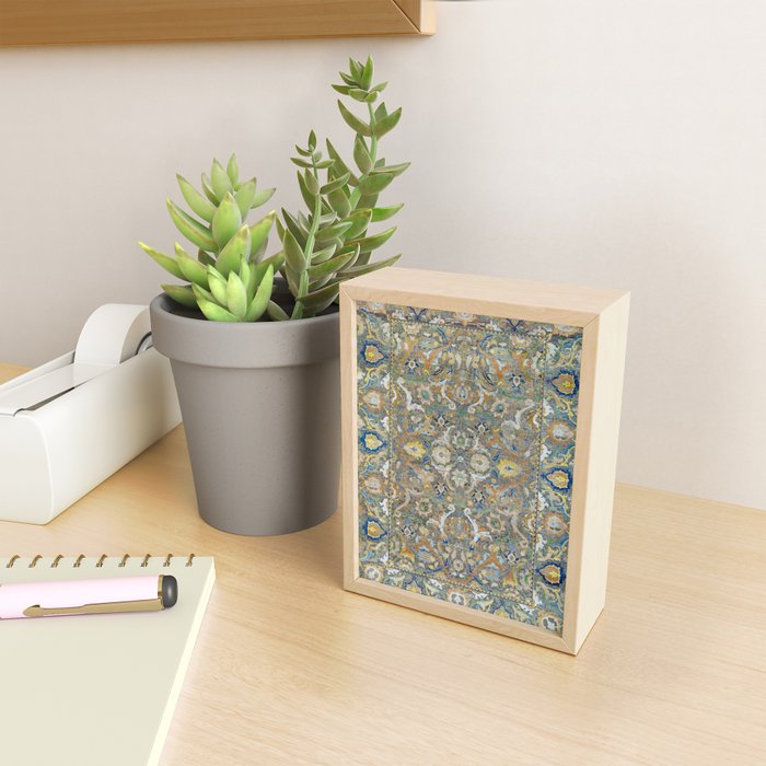 Antique 17th Century Safavid Polonaise Golden Blue Persian Carpet Mini Art Print Gallery Image 2