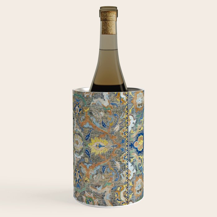 Antique 17th Century Safavid Polonaise Golden Blue Persian Carpet Wine Chiller Gallery Image 3