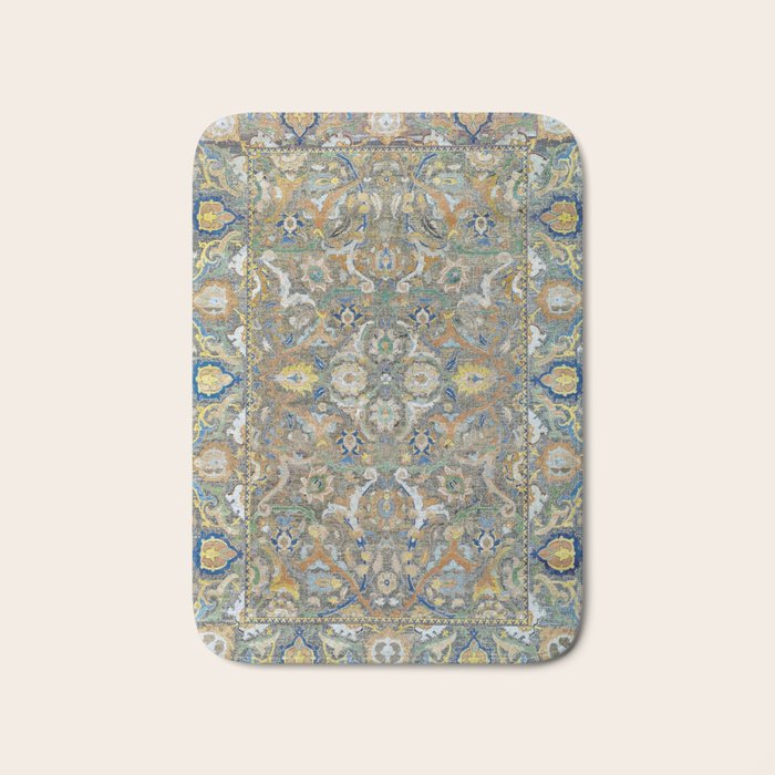 Antique 17th Century Safavid Polonaise Golden Blue Persian Carpet Bath Mat Gallery Image 1