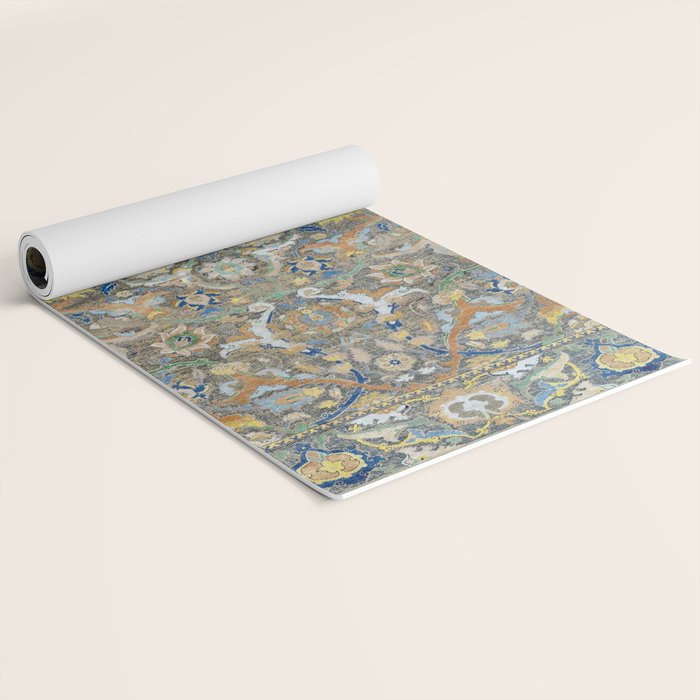 Antique 17th Century Safavid Polonaise Golden Blue Persian Carpet Yoga Mat Gallery Image 2