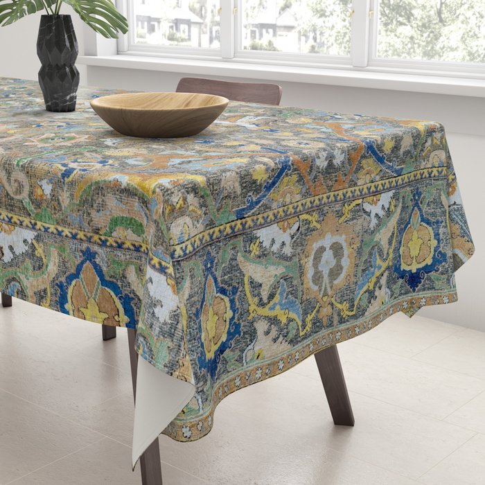 Antique 17th Century Safavid Polonaise Golden Blue Persian Carpet Tablecloth Gallery Image 3