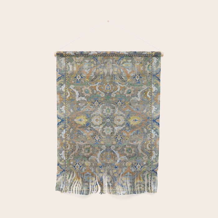 Antique 17th Century Safavid Polonaise Golden Blue Persian Carpet Wall Hanging Gallery Image 1