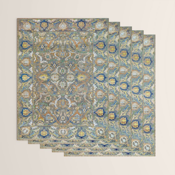 Antique 17th Century Safavid Polonaise Golden Blue Persian Carpet Wrapping Paper Gallery Image 3