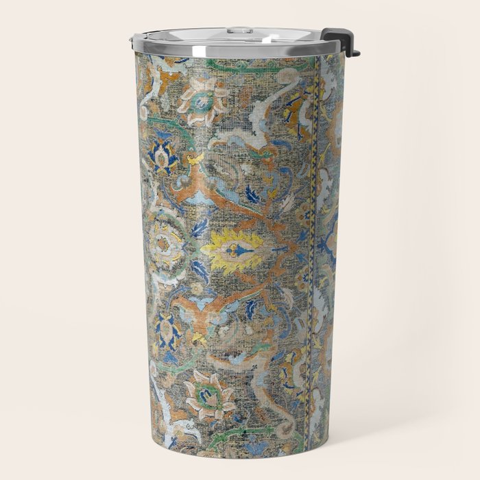 Antique 17th Century Safavid Polonaise Golden Blue Persian Carpet Travel Mug Gallery Image 2
