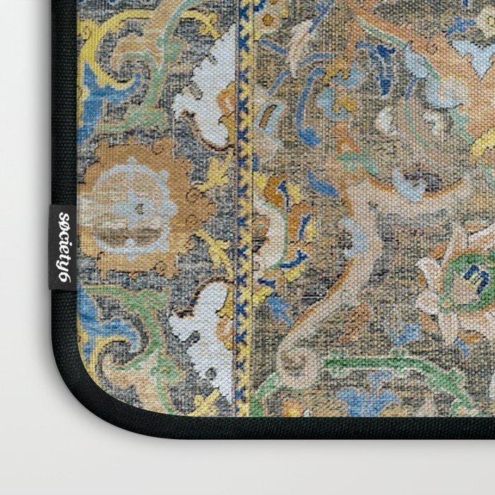 Antique 17th Century Safavid Polonaise Golden Blue Persian Carpet Laptop Sleeve Gallery Image 3