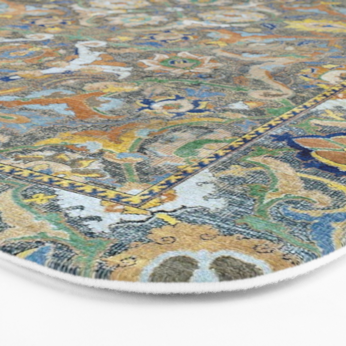 Antique 17th Century Safavid Polonaise Golden Blue Persian Carpet Bath Mat Gallery Image 3