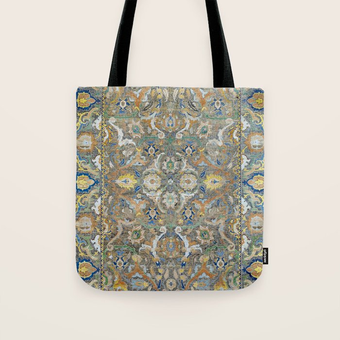 Antique 17th Century Safavid Polonaise Golden Blue Persian Carpet Tote Bag Gallery Image 1