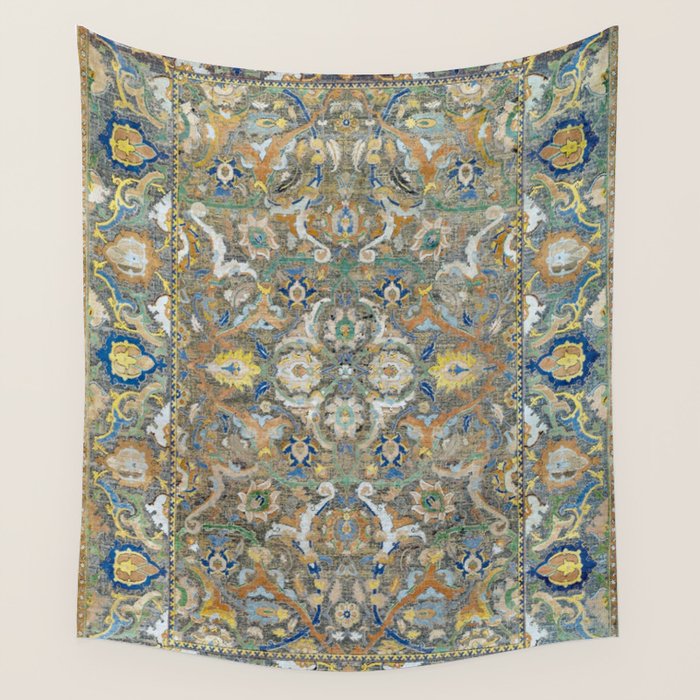Antique 17th Century Safavid Polonaise Golden Blue Persian Carpet Wall Tapestry Gallery Image 4