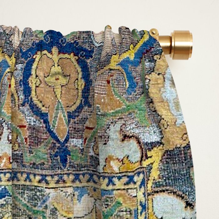 Antique 17th Century Safavid Polonaise Golden Blue Persian Carpet Window Curtain Gallery Image 2