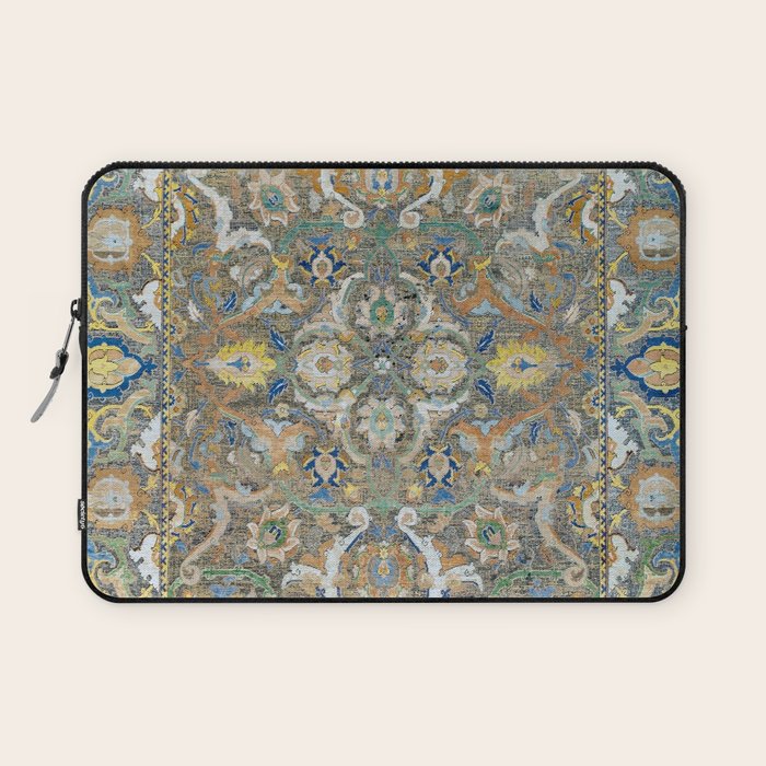 Antique 17th Century Safavid Polonaise Golden Blue Persian Carpet Laptop Sleeve Gallery Image 1