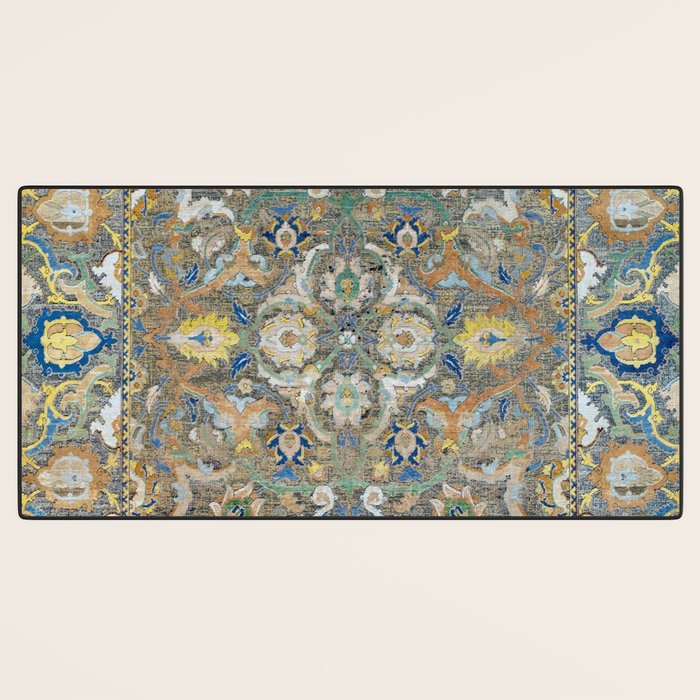 Antique 17th Century Safavid Polonaise Golden Blue Persian Carpet Desk Mat Gallery Image 3